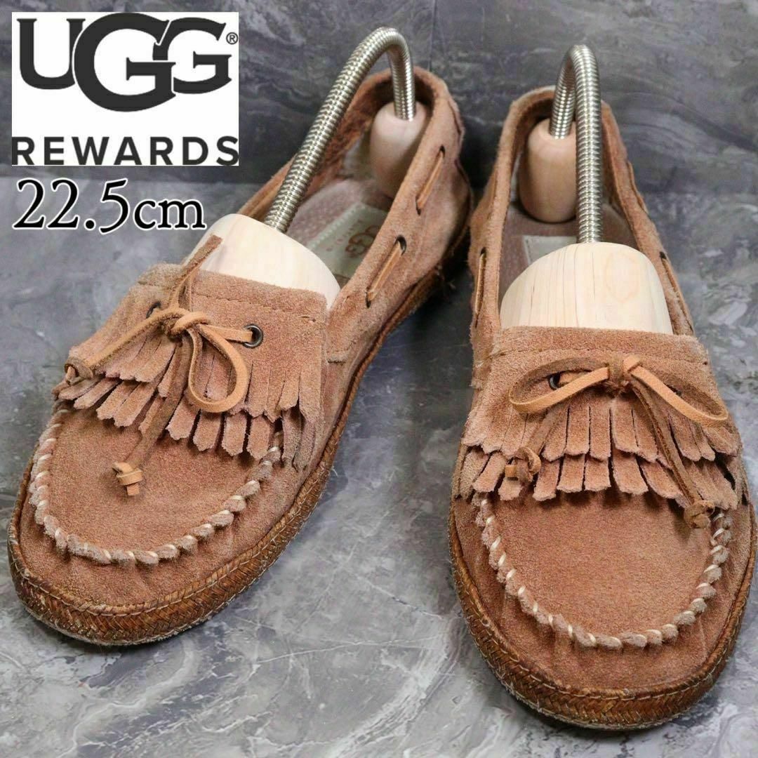 UGG - UGG アグ 22.5 モカシン フリンジ リボン スエード 茶の