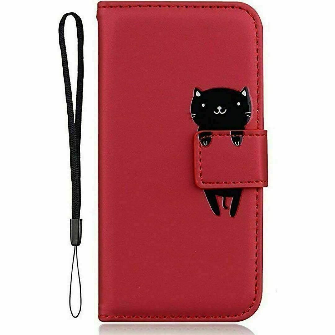 ＊OPPO Reno6 5G 手帳型ケース　ネコ　にゃんこ　かわいい　レッド スマホ/家電/カメラのスマホアクセサリー(Androidケース)の商品写真