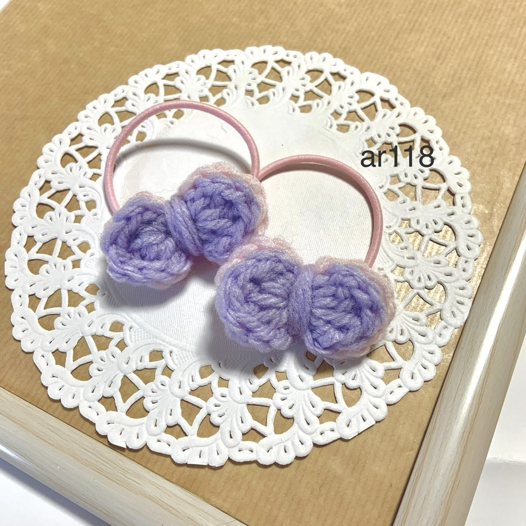 編みリボンのヘアゴム＊薄紫×薄ピンク＊2個で＊ar118 キッズ/ベビー/マタニティのこども用ファッション小物(その他)の商品写真