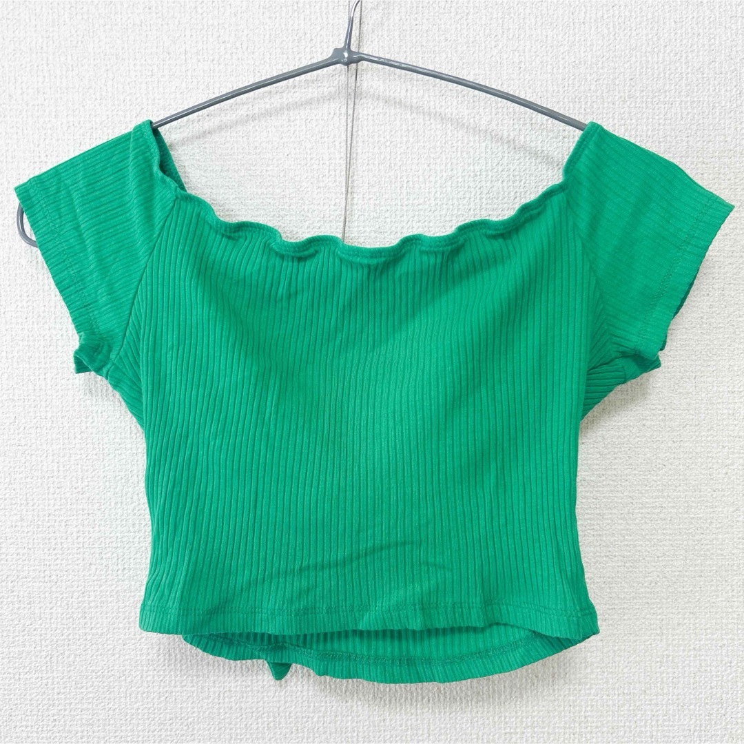 リブ編みオフショルダー半袖トップス レディースのトップス(Tシャツ(半袖/袖なし))の商品写真