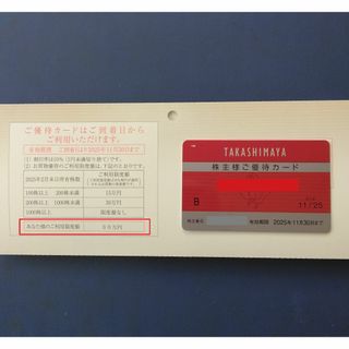 高島屋　株主優待カード（女性名義）利用限度額30万円(ショッピング)