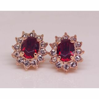 18K RGP ゴールド ダイヤ CZ レッド フラワー イヤリングgp5082(イヤリング)