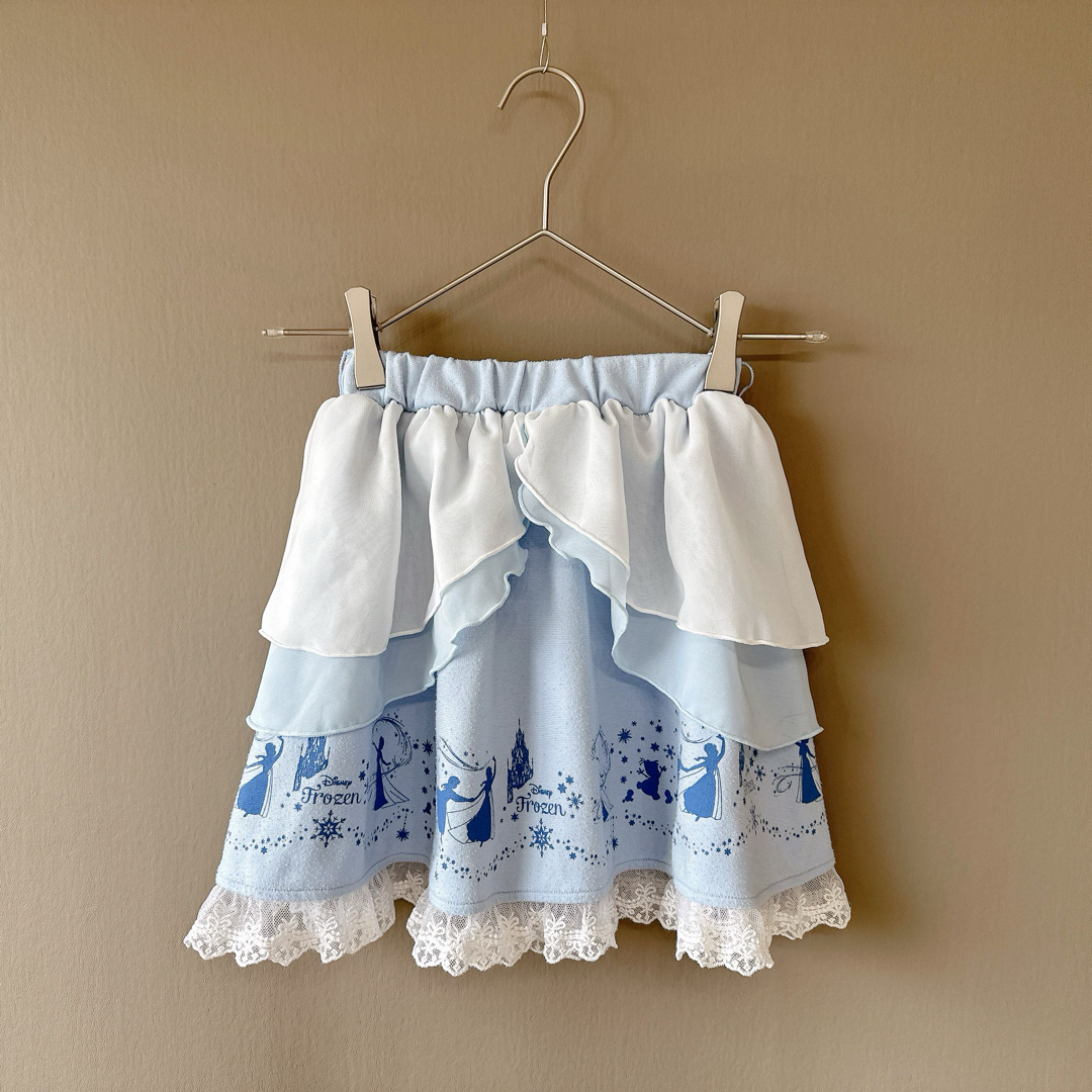 【MAJOLICA】KIDS120　水色白　シアーフレア付スカート　ディズニー キッズ/ベビー/マタニティのキッズ服女の子用(90cm~)(スカート)の商品写真