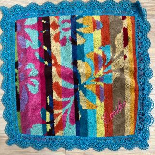 カラカラ　名前刺繍入り　レースハンドハンカチタオル　綿100% 日本製　カラフル(ハンカチ)