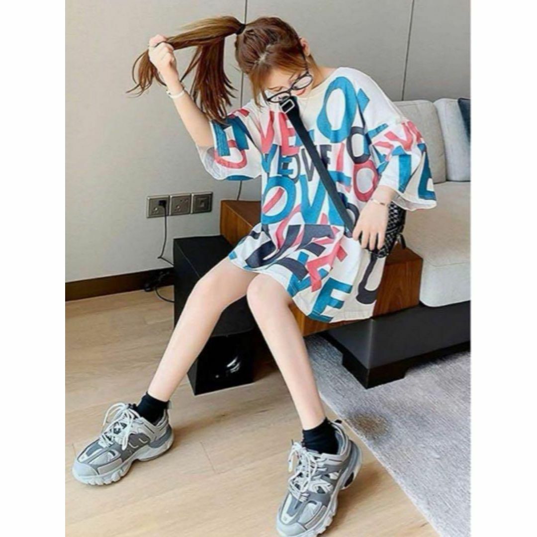 Tシャツ レディース 半袖 ゆったり LOVE 英語 プリント 2XL レディースのトップス(Tシャツ(半袖/袖なし))の商品写真