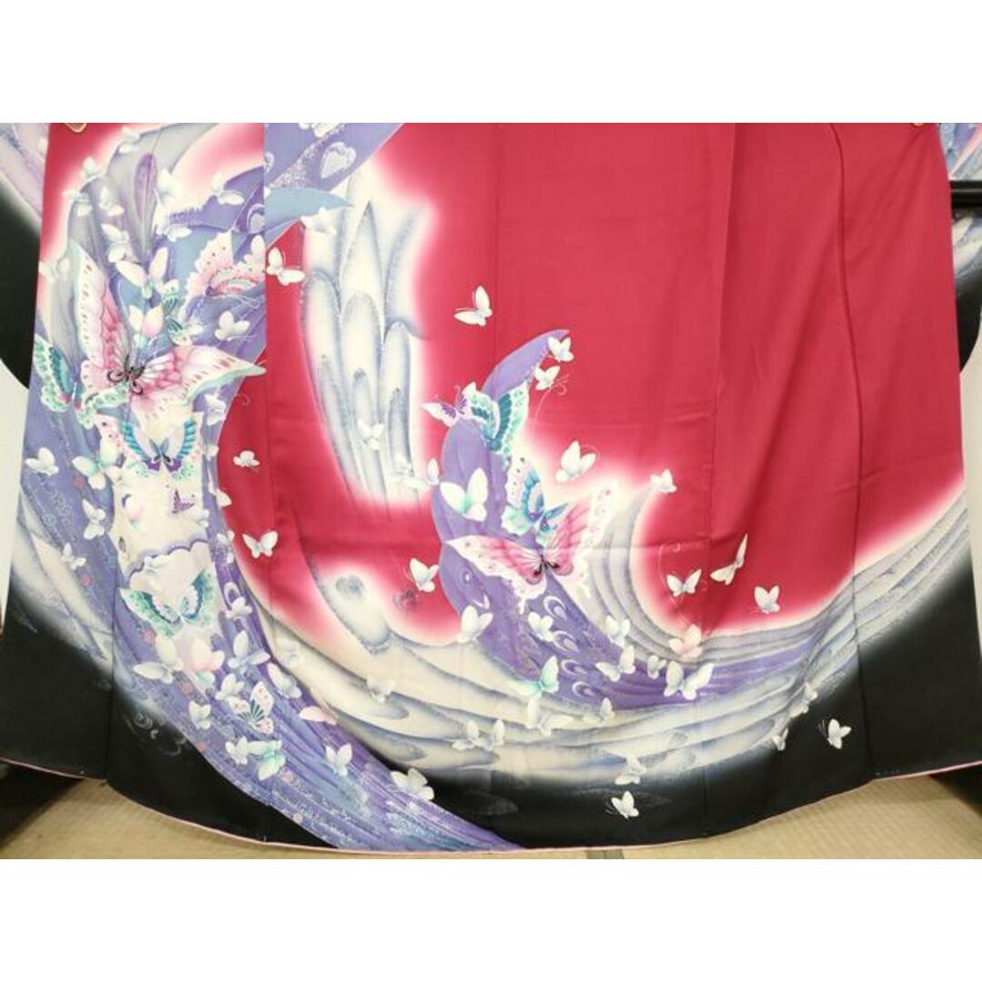 平和屋着物□豪華振袖 舞蝶文 暈し染め 銀彩 正絹 逸品