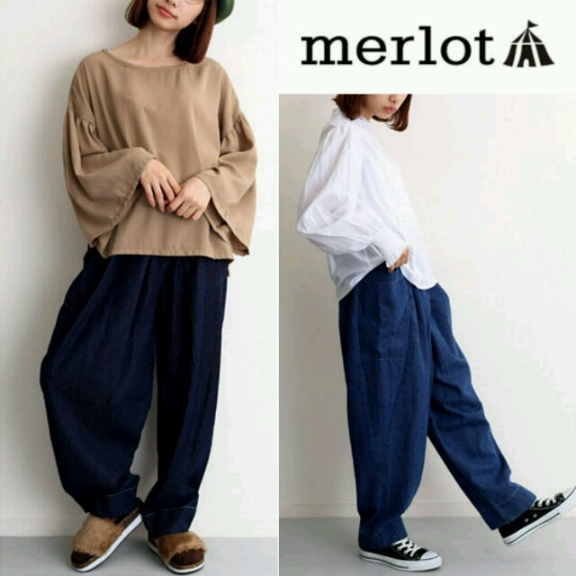 merlot(メルロー)の今季デニム♡メルロー アシンメトリーポケット ワイドデニム 紺 レディースのパンツ(デニム/ジーンズ)の商品写真