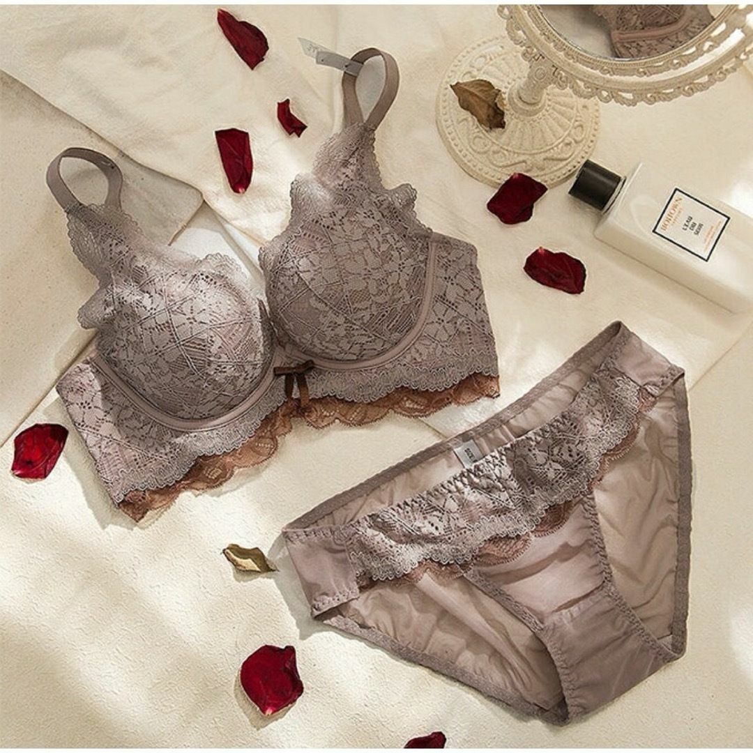 ブラジャー＆ショーツセット ノンワイヤー 盛りブラ 美胸 脇高 レース 脇肉防止 レディースの下着/アンダーウェア(ブラ&ショーツセット)の商品写真
