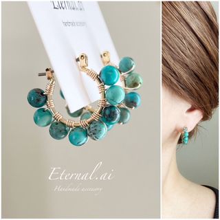 No.648   人気✨天然石ターコイズ フープピアス(ピアス)
