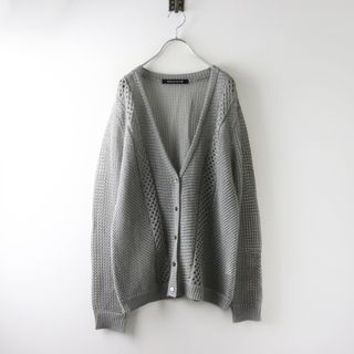 美品 ミズイロインド mizuiro ind mesh pattern メッシュパターン カーディガン /グレー 羽織り Ｖネック 透かし編み【2400014501285】(カーディガン)