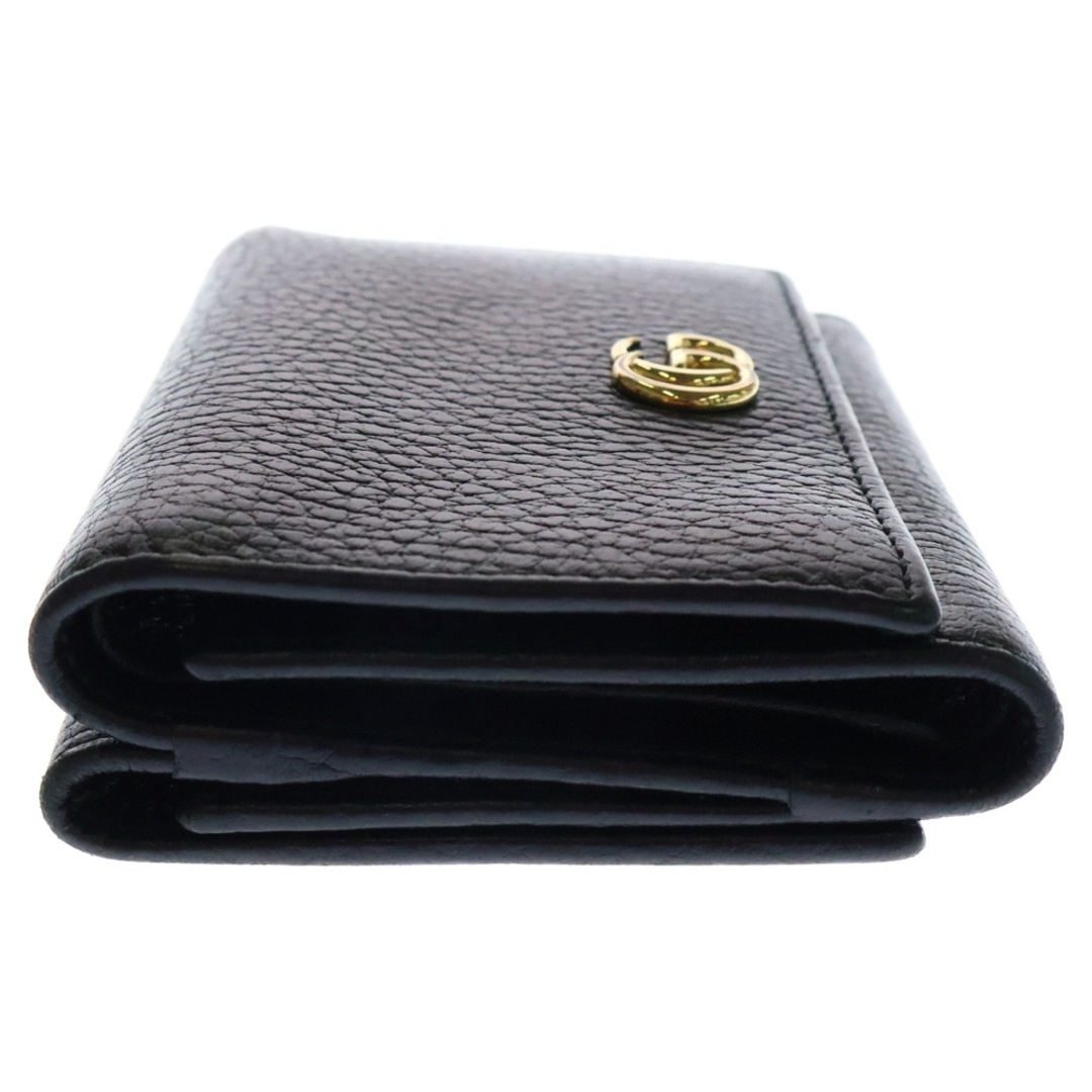 GUCCI グッチ コンパクト三つ折財布 ブラック レザー GGマーモント GUCCI - GUCCI グッチ GGマーモント 三つ折り財布 ブラック