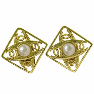 シャネル(CHANEL)の本物 シャネル CHANEL ココマーク フェイクパール イヤリング GP ゴールド メッキ ホワイト Coco Mark アクセサリー ジュエリー 中古・(イヤリング)