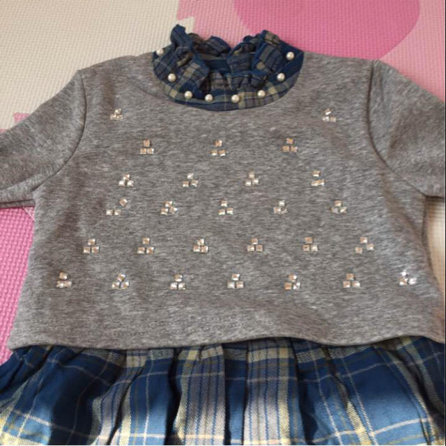 子供 ブルー チェック 重ね着風 ワンピース 120 130 キッズ/ベビー/マタニティのキッズ服女の子用(90cm~)(ワンピース)の商品写真