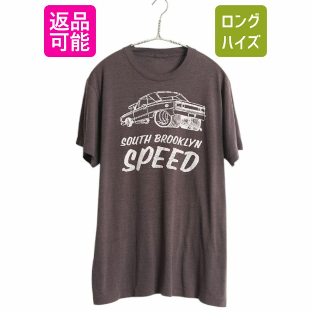 70s アメ車 イラスト プリント Tシャツ メンズ M 程 ヴィンテージ シングルステッチ グラフィック ドラッグレース ホットロッド レース 黒 メンズのトップス(Tシャツ/カットソー(半袖/袖なし))の商品写真