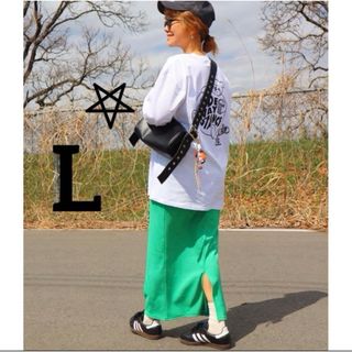 シマムラ(しまむら)の新品　しまむら　nozomi リブナロースカート　緑　Lサイズ(ロングスカート)