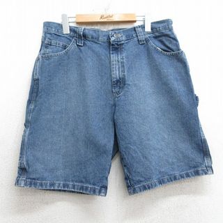 ラングラー(Wrangler)のW36★古着 ラングラー Wrangler ショート ペインター パンツ ショーツ メンズ 紺 ネイビー デニム 25jul08 中古 ボトムス 短パン ショーパン(ワークパンツ/カーゴパンツ)