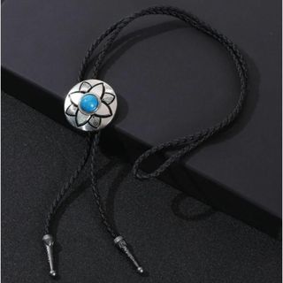 ループタイ（花ターコイズ）ボロタイネックレスエスニックネクタイアクセサリー148(ネクタイ)