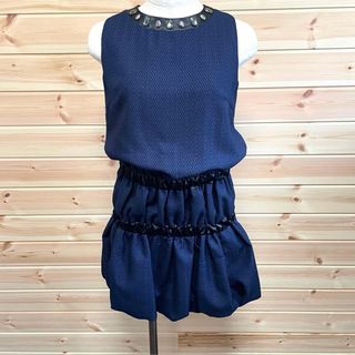 マリークヮント(MARY QUANT)の美品！マリークワント ビジュー付きワンピース バルーン まんまるシルエット ミニ(ミニワンピース)