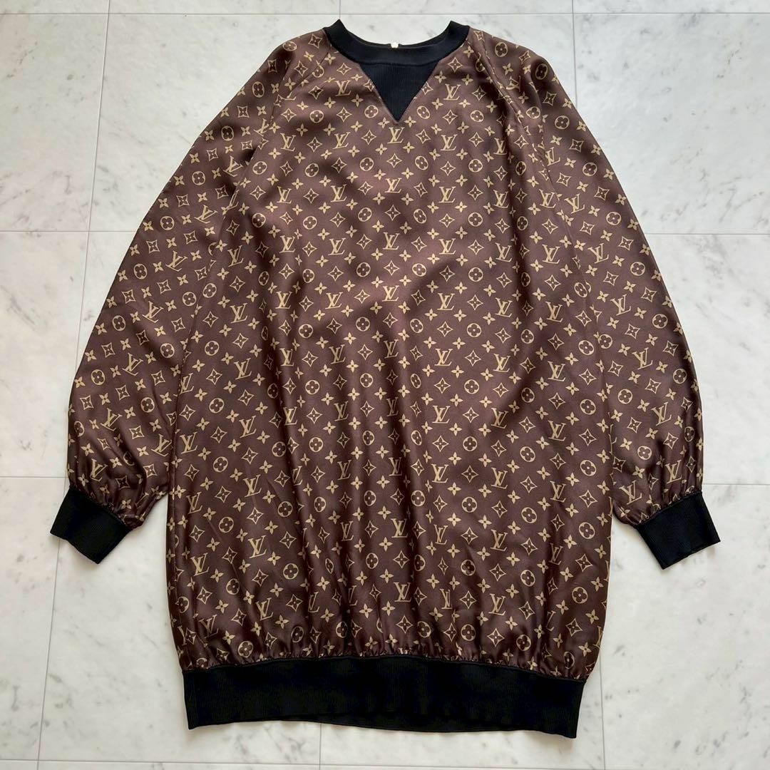 LOUISVUITON 21AW モノグラム シルク ミニワンピース 長袖 XS LOUIS VUITTON - LOUISVUITON 21AW モノグラム シルク ミニ