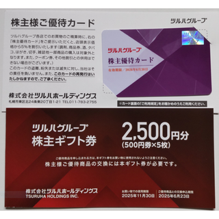 ツルハ 株主優待券 2500円分ほか 2025年11月期限(ショッピング)