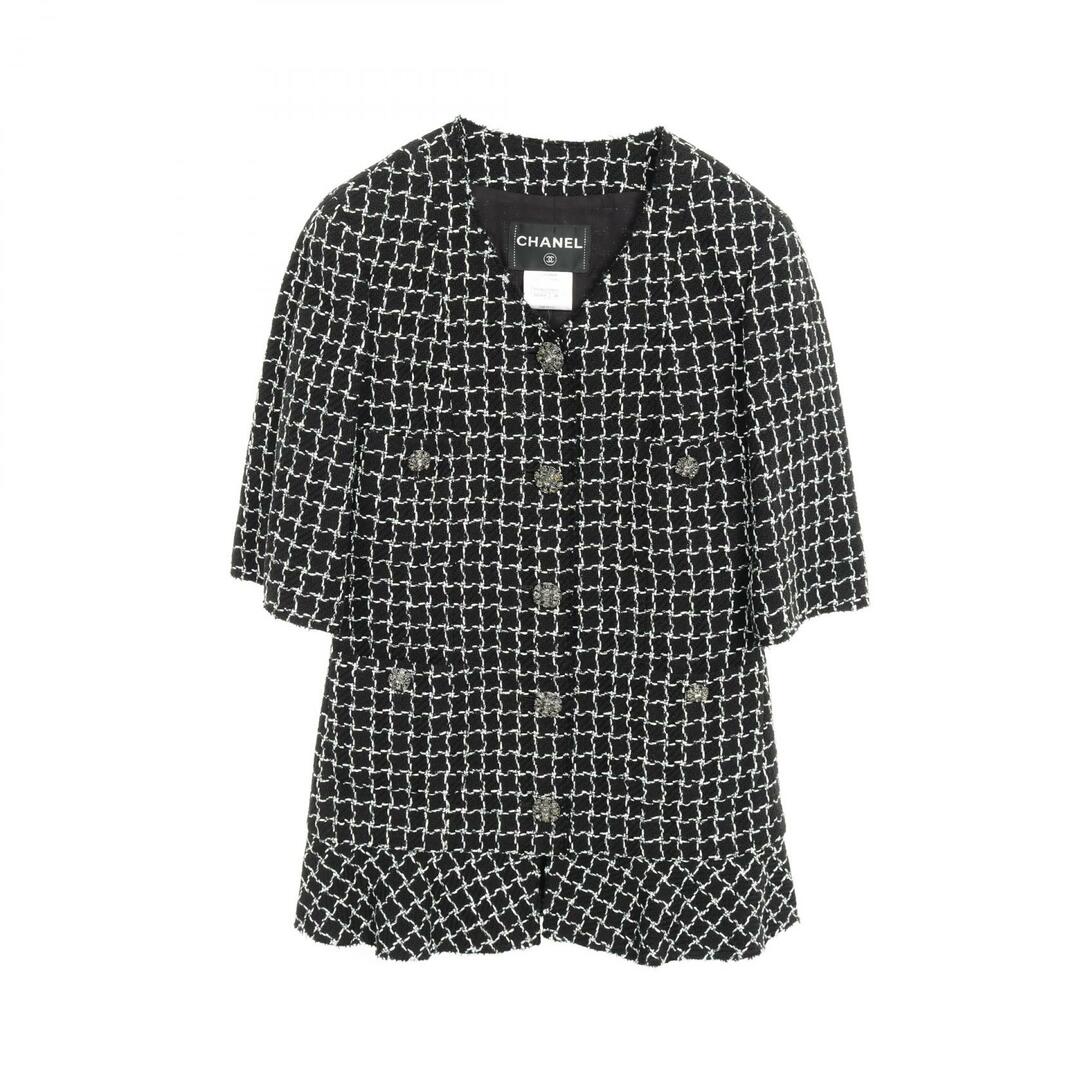 CHANEL ノーカラージャケット 黒ツイード CHANEL - CHANEL シャネル ノーカラージャケット グリポアボタン