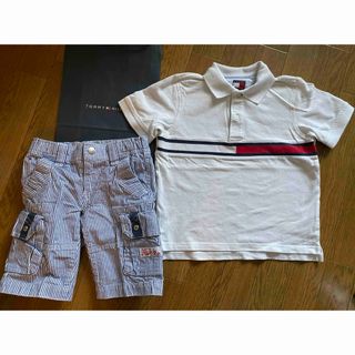 トミーヒルフィガー(TOMMY HILFIGER)の4T TOMMYHILFIGERフラッグ ポロシャツ ストライプパンツ 上下(Tシャツ/カットソー)