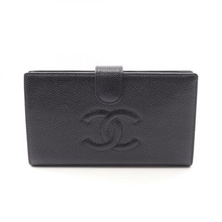 シャネル(CHANEL)のシャネル CHANEL ココマーク 二つ折り長財布 財布 レザー グレインドカーフスキン レディース ブラック系 A13498 【中古】(財布)