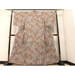 平和屋着物■上質な小紋　草花文　鬼しぼ縮緬　正絹　逸品　未使用　AAAX1080ph(着物)