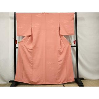 平和屋着物■上質な色無地　人物風景地紋　甚三紅色　正絹　逸品　AAAW9699gw