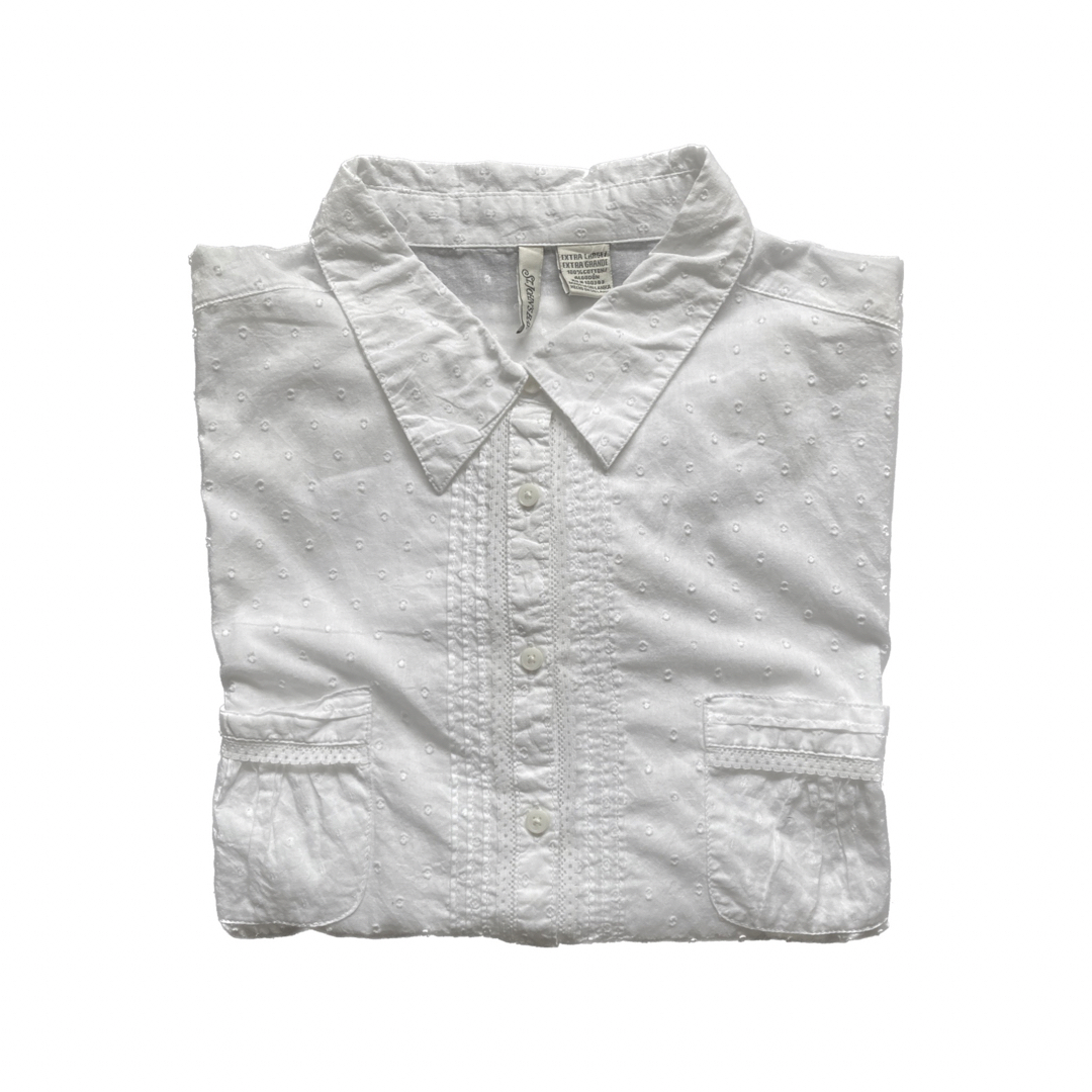 VINTAGE(ヴィンテージ)の【レディース古着】90s セントジョンズベイ レース調半袖コットンブラウス XL レディースのトップス(シャツ/ブラウス(半袖/袖なし))の商品写真