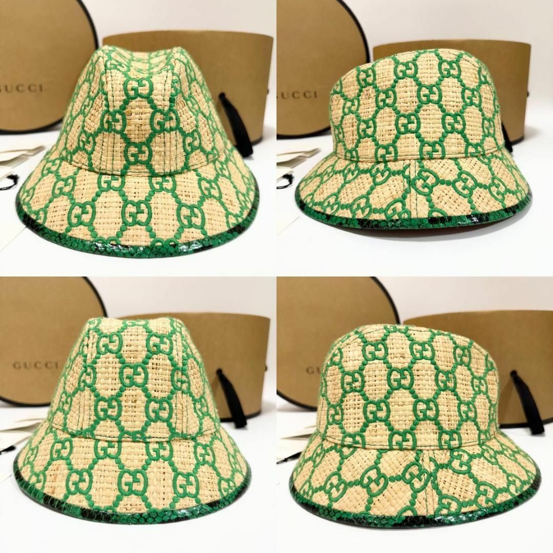GUCCI(グッチ)のグッチ パイソン GG ラフィア フェドラ ハット ストローハット GUCCI メンズの帽子(ハット)の商品写真