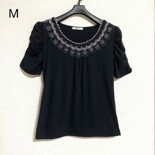 axes femme - axes femme(アクシーズファム)花刺繍レースフレンチスリーブTシャツ M