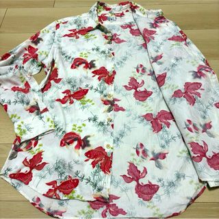 希少✨ タケオキクチ メンズコットンシャツ 和柄金魚柄 4サイズ XL 長袖
