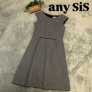 エニィスィス(anySiS)の【any SiS】 エニィスィス 膝丈ノースリーブワンピース ストライプ 紺/白(ひざ丈ワンピース)