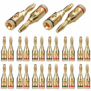 【色:28本セット赤14/黒14個】バナナプラグ 24k 金メッキ ねじ込み式 