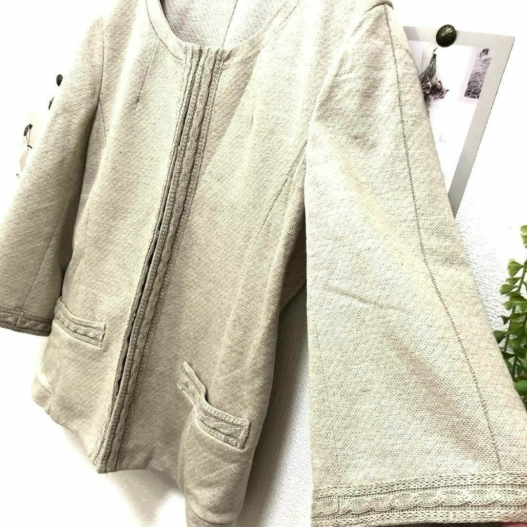7411 K.T LINO ノーカラージャケット 無地 コットン リネン レディースのジャケット/アウター(ノーカラージャケット)の商品写真