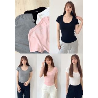 ☆モコアズ☆4枚セット☆新品☆美ラインUネックTシャツ☆サイズ・M☆