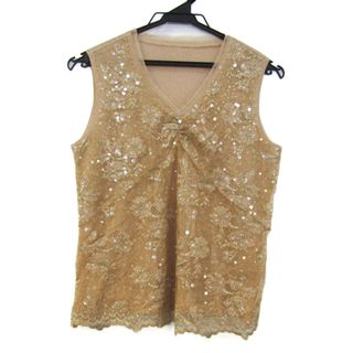 レリアン(leilian)のレリアン ノースリーブカットソー シャツ Vネック スパンコール トップス レディース 11サイズ ベージュ Leilian(カットソー(長袖/七分))
