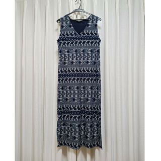 AZUL ネイビー ネイチャー柄 ノースリーブ ロングワンピース