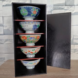 【新品】茶碗 和食器 5点セット 嘉山窯 木箱入 飯碗 レトロ