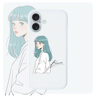 ケース iPhone16 プラスチック ハードケース 女の子 ブルーヘアシンプル(iPhoneケース)