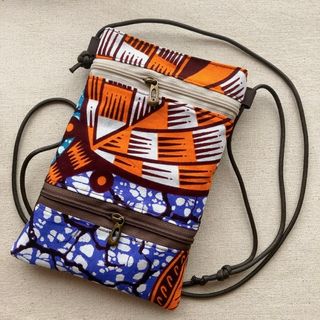 アフリカ布＊コインスルー　スマホポーチ＊オレンジ