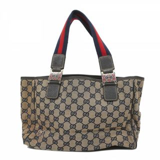 グッチ(GUCCI)の【5ga0820-h】グッチ トートバッグ GGキャンバス 145810 キャンバス ネイビー ベージュ シルバー金具【中古】レディース(トートバッグ)