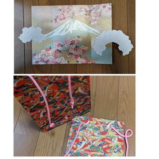 和風 和柄 カード 紙袋 赤色 桜 富士山 日本製