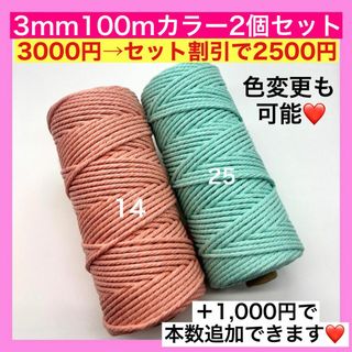 【割引き】マクラメ カラー ロープ 3mm 2個 編み 糸 紐 N タペストリー