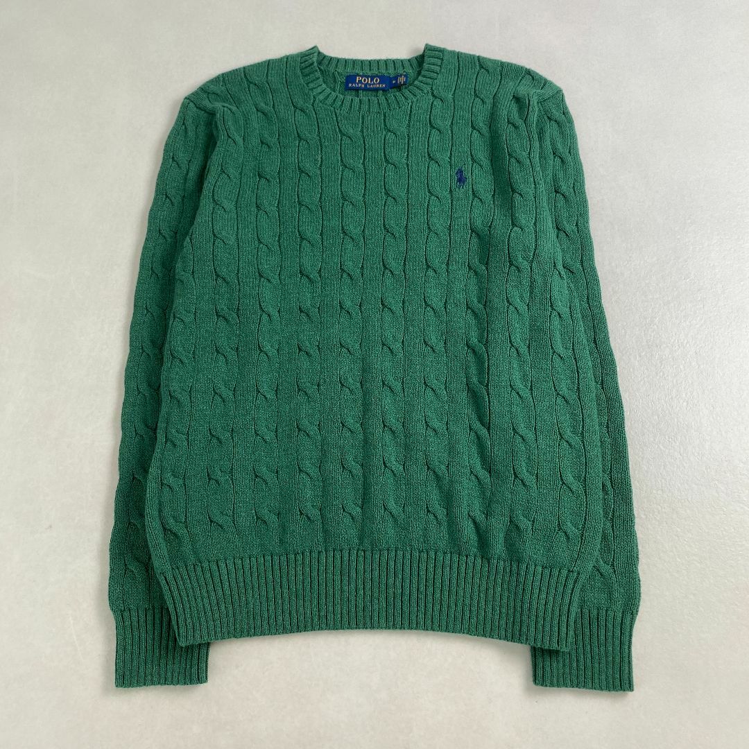 POLO RALPH LAUREN - 美品　ポロラルフローレン　ニット　現行　ケーブルニット　ホース刺しゅう　グリーン