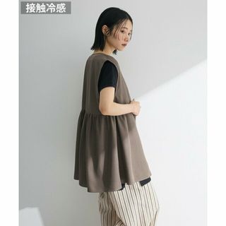 グリーンパークス(green parks)の【ブラウン】麻調ミディ丈ZIPベスト(ベスト/ジレ)
