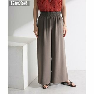 グリーンパークス(green parks)の【ブラウン】麻調ウエストギャザーフレアワイドパンツ(その他)