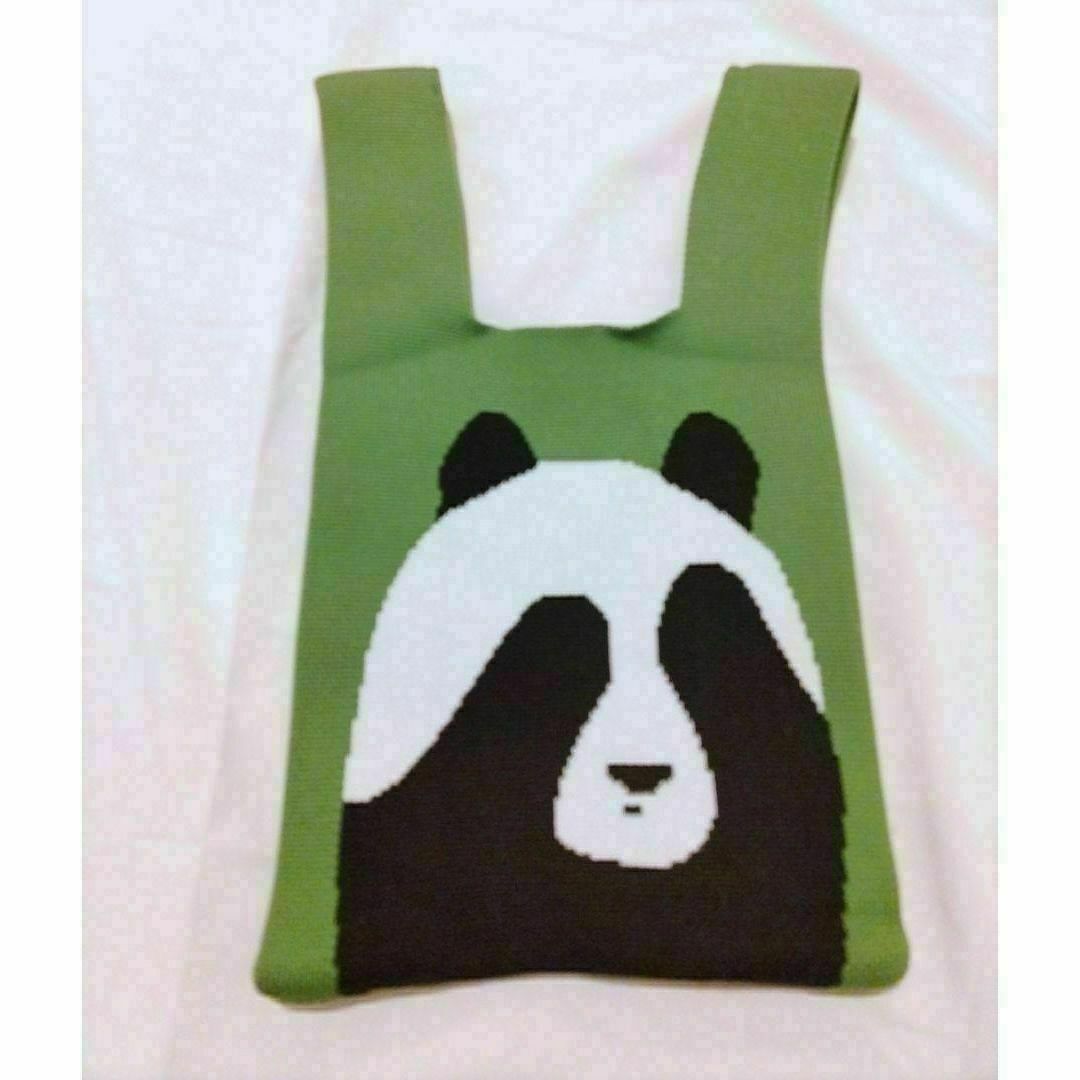 可愛い 新品 ミニトートバッグ パンダ サブバッグ グリーン 緑 ニットバッグ レディースのバッグ(トートバッグ)の商品写真