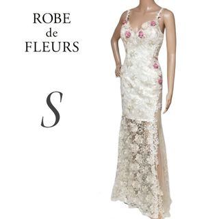 ROBE de FLEURS 3Dフラワー ラメ刺繍レース ロング キャバドレス(ロングドレス)
